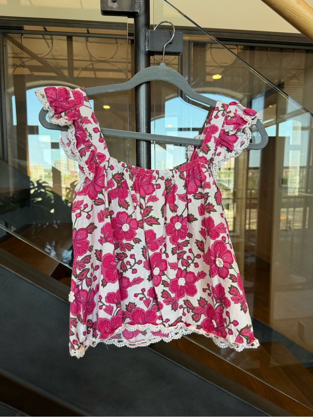 Jennifer & Grace - Pink Floral Feminine Ruffle Top - Picture 3 of 7